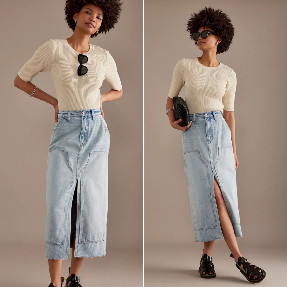 Pistola Alice Denim High Rise Split Front Midi Skirt in Coastal - Size 28 - Picture 13 of 13